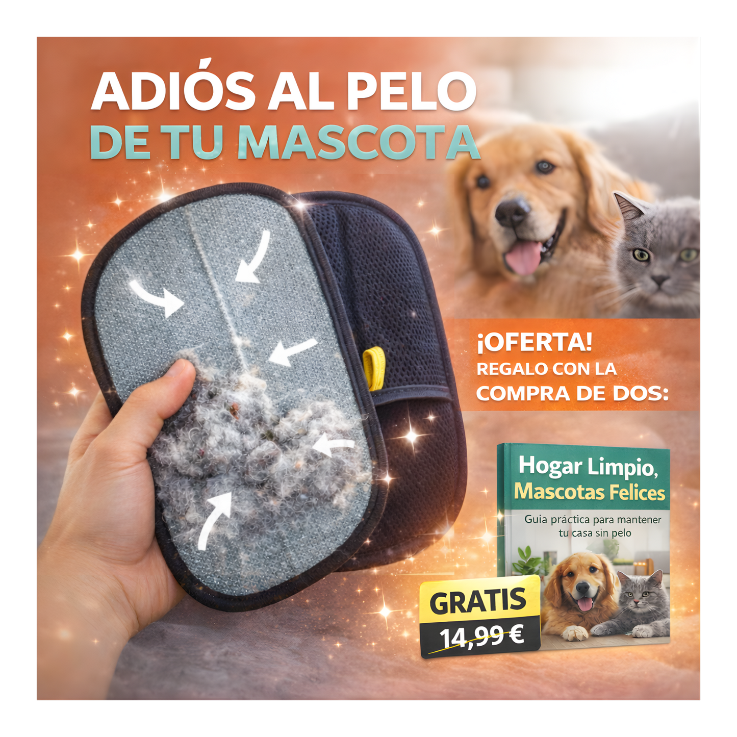 Manopla Quitapelos Reutilizable para Mascotas